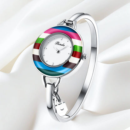 Binda Women’s Elegant Waterproof Quartz Watch – Rainbow Gold Stainless Steel Bracelet, Round Delicate Dial | Kimlud Mid...