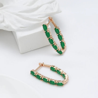 Kinel Hot Emerald Oval Cut Zircon Long Drop Earrings Natural Zircon With 585 Rose Gold Women Earrings Fashion Wedding Jewelry