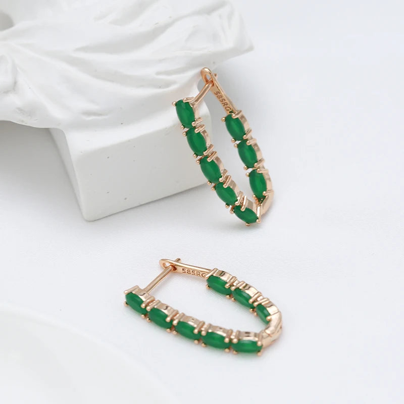 Kinel Hot Emerald Oval Cut Zircon Long Drop Earrings Natural Zircon With 585 Rose Gold Women Earrings Fashion Wedding Jewelry
