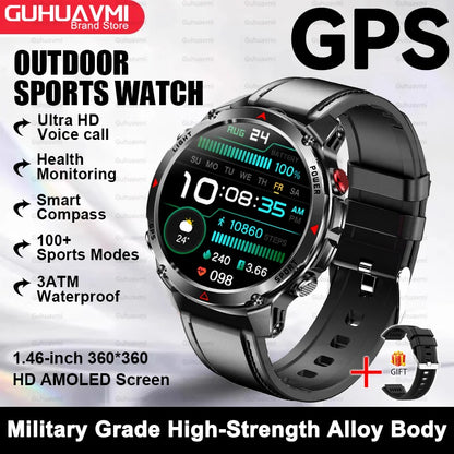 2025 New Outdoor Sport Smart Watch Men HD AMOLED Screen  Six Star GPS Positioning Heart Rate Bluetooth Call IP69/5ATM SmartWatch