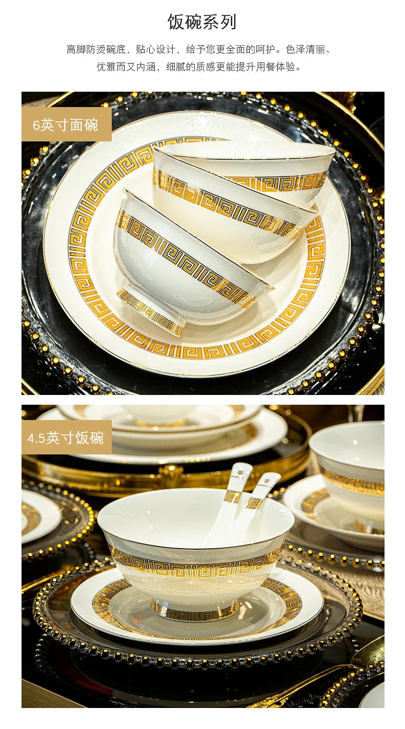 Fine Bone China Dinnerware Sets Home Kitchen Luxury Guests Wedding Tableware Set Gold Plates Jogo De Jantar Dinnerware Sets