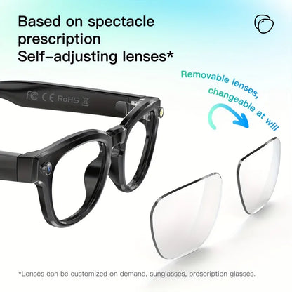AI Voice Assistant Smart Glasses - Wireless Calls, AI Translation,  with LED Flashlight Remote Camera, Music Playback,  Gift