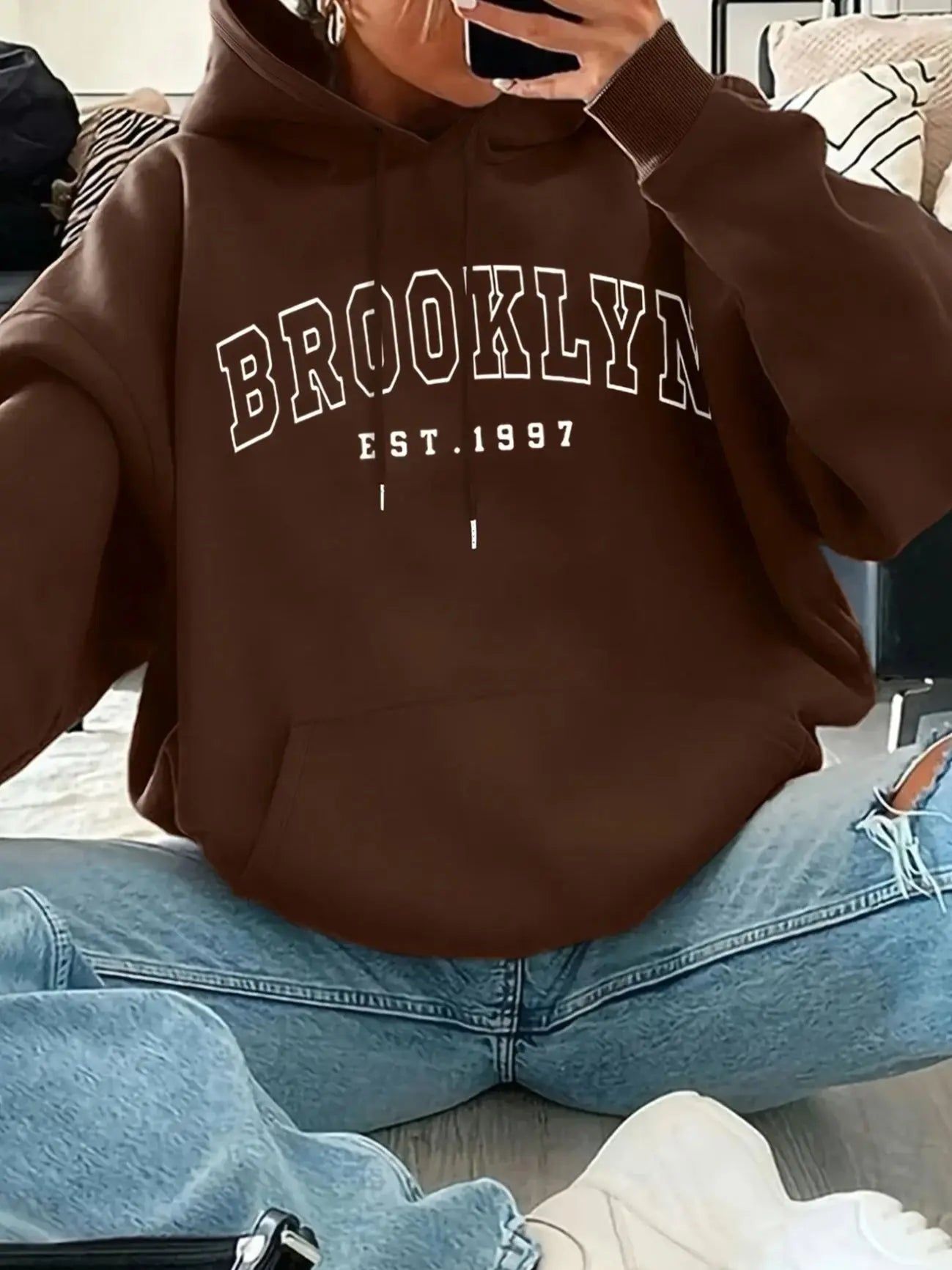 Basic Polyester Hoodie Alphabet Print 100_ Polyester Women Autumn and winter  Comfortable Pullover Crewneck Loose Female Clothes