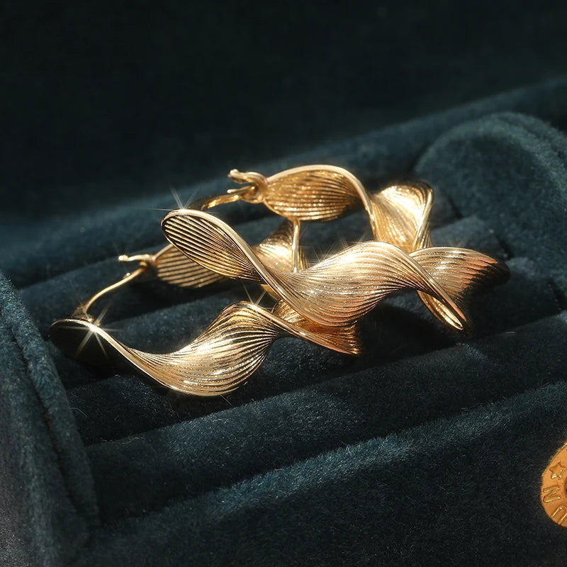Vintage Classic Twisted Designed Golden Plated Hoop Earrings for Women's Fashion Exquisite Banquet Vacation Jewelry...