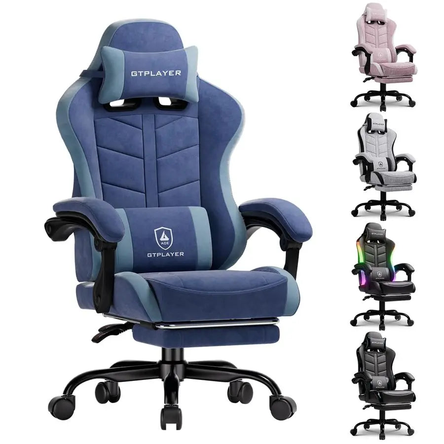 Gaming Chair with Footrest, Computer Gaming Chair for Adults and Kids, Height Adjustable Gamer Chair with 90155 Recline amp Rem