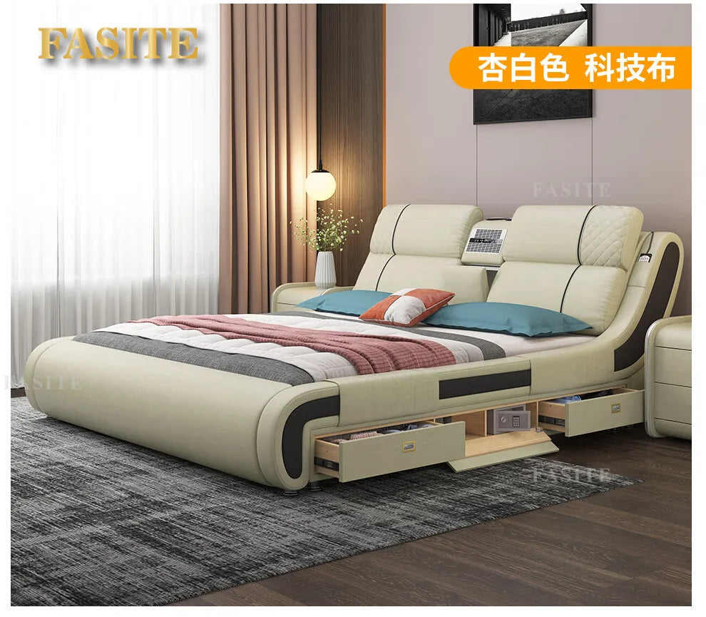 Modern Simple Massage Bed Luxury Water Proof Design Bedframe Double Bed Smart White Nordic Furniture | Kimlud Luxury Bed