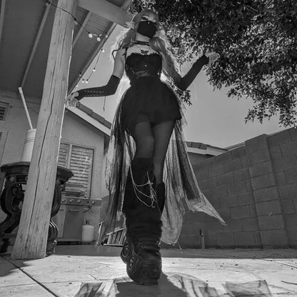 Casual Skirts Punk Sexy Net Yarn High-Waisted Irregular Skirt for Women Summer New European and American Gothic Style Versatile