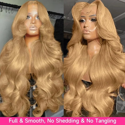 Honey Blonde #27 Body Wave Human Hair Wigs 13x6 13x4 Lace Front Wig HD Transparent Lace Frontal Pre Plucked Long Hair...