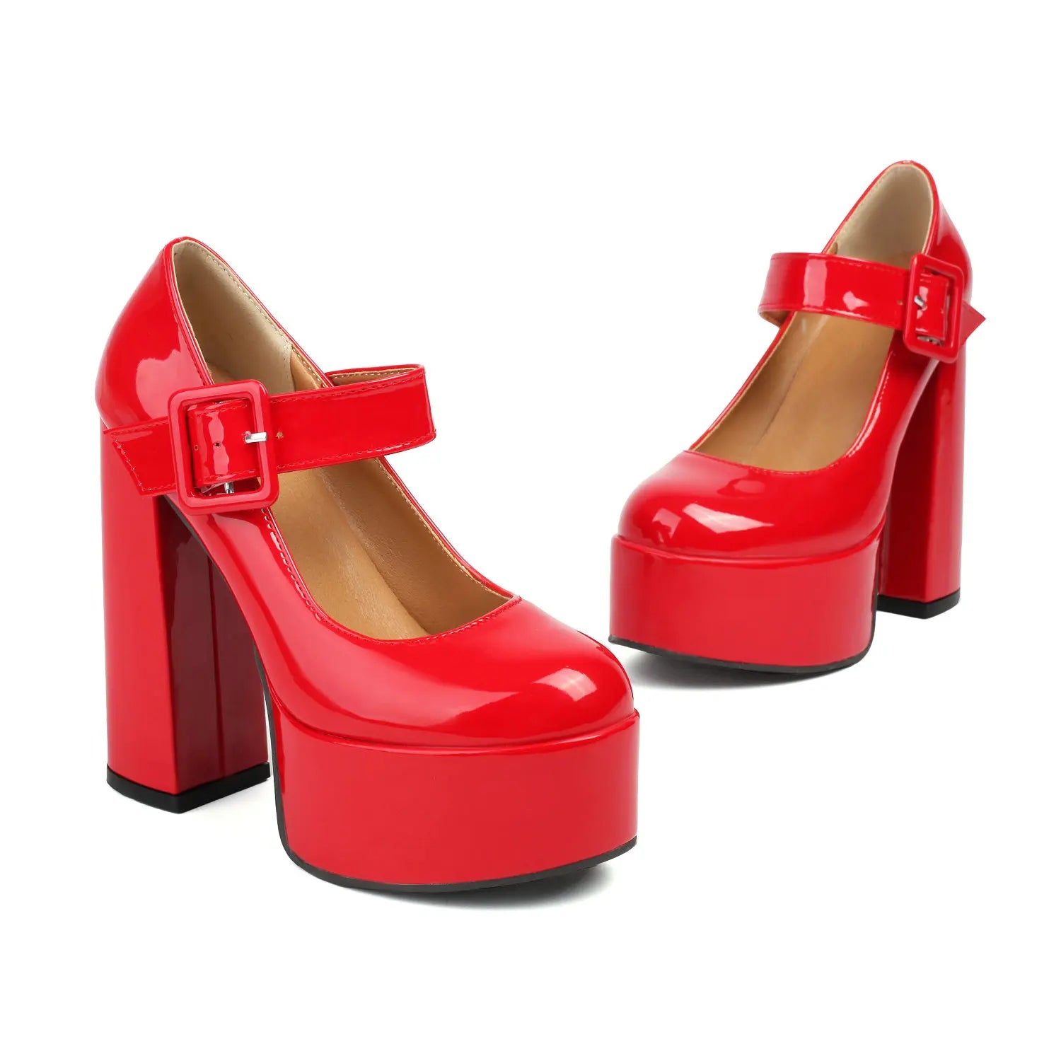 Women Platform Pumps Mary Jane Heels Shoes 2026 Sexy Size 43 with Strap Red Red White
