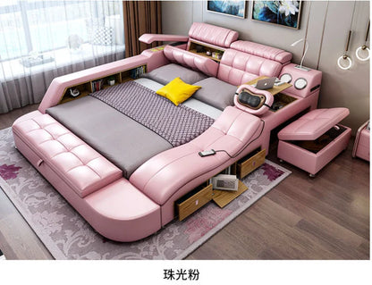 Hotsale Luxury Leather Smart Bed Multifunctional Bed Tatami King Size Platform Upholstered Fabric Soft Bed Storage Music Speaker