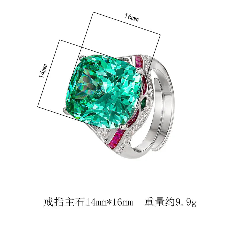 Copper Electroplated Gold Jewelry Imitation Gemstone Long Rectangular Luxury Inlaid Light Luxury Wedding Ring for Women14*16 - Kimlud