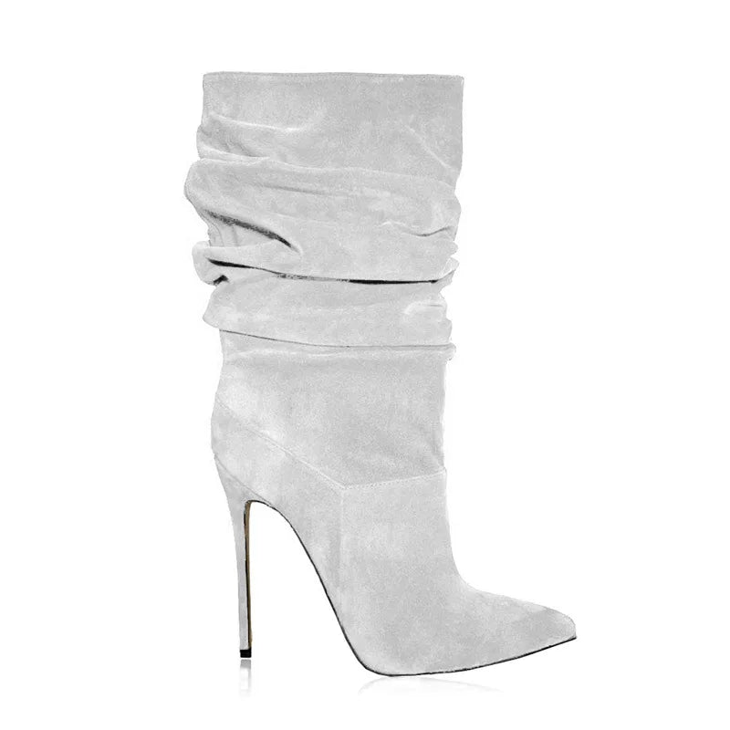 European and Americanwomen's Autumnand Winterfashionplus Sizeversatileslim High Heelspointed Pleatedsleeve Bootsredwedding Shoes