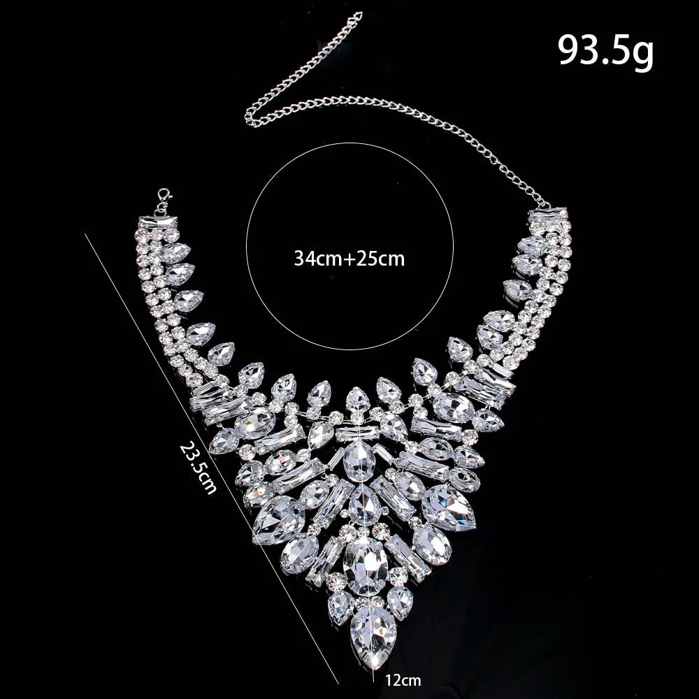 European and American luxury geometric necklace, exaggerated rhinestone collarbone chain, retro banquet accessory for...