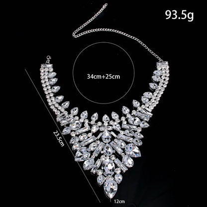 European and American luxury geometric necklace, exaggerated rhinestone collarbone chain, retro banquet accessory for...
