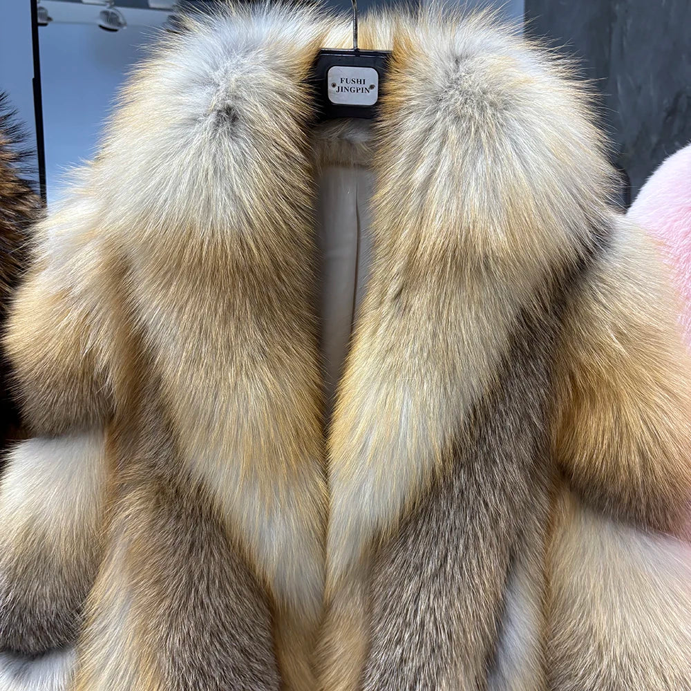 YOLOAgain 2025 Winter Warm Long Luxury Real Fox Fur Jacket Coat Women 120cm length