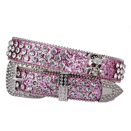 Rhinestone SkullBelt Western Cowgirl Belts For Women Girls Studded PU Leather Country Belt