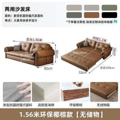 European Living Room Sofa Bed Brown Faux Leather Italian Modern Sleeper Double Couch Chaise Lounge Small Divano Letto...