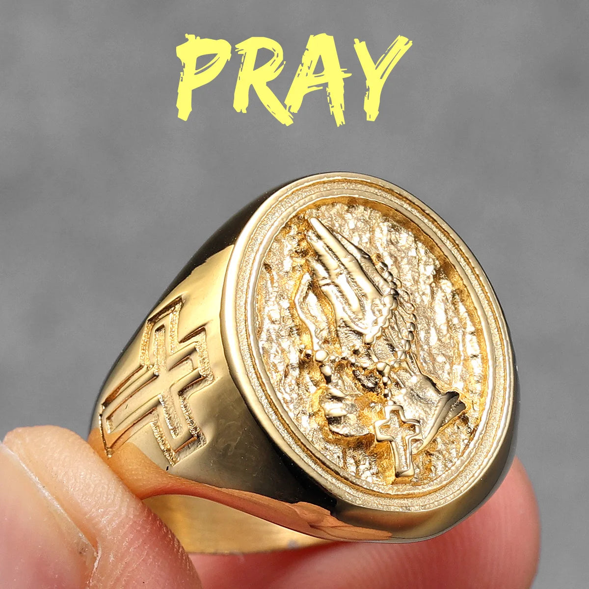 Pray Hand Cross Stainless Steel Men Rings Punk New In For Male Women Fashion Jewelry Creativity Gift Wholesale Dropshiping