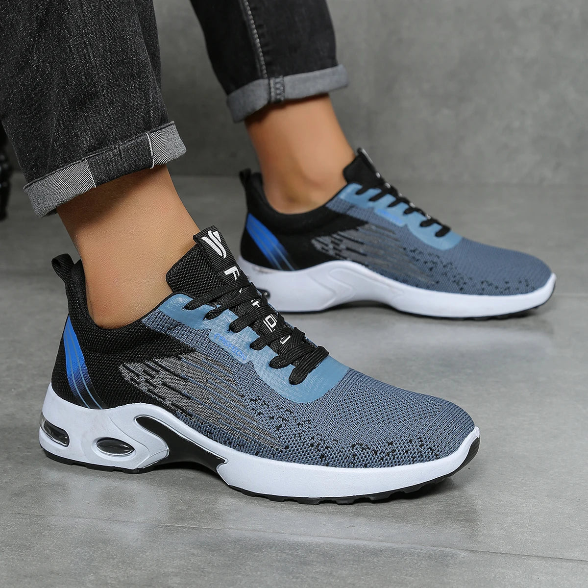 Men's Breathable Lace-Up Running Shoes, Knitted Mesh Casual Shoes, Comfortable Cushioned Sole Footwear for Daily Wear