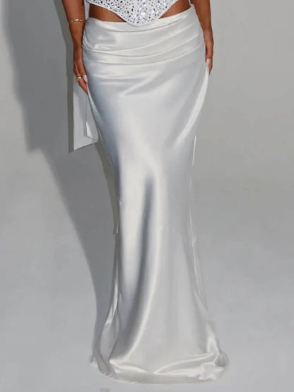 Mozision Sequins Sexy Dress Set Women Sparkle Scarf Collar Crop Tops And Maxi Skirt Elegant Club Party Satin Skirt Matching Set