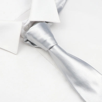 Men's New Novelty PU Leather Ties Casual Solid Colorful Red Black Blue Pink PU Neckties Necktie Wedding Business Suit...