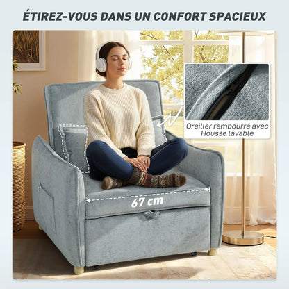HOMCOM armchair convertible 1 place 3 in 1, armchair-bed Clickle with Wide Sating, Adjustable Backyard, pillow and - Kimlud