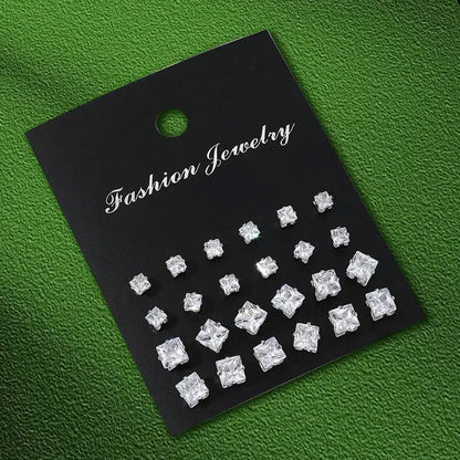 12 Pairs Set Stainless Steel Stud Earrings with Gemstone Buds Round Earrings Unisex Fashion Jewelry Gifts | Kimlud...