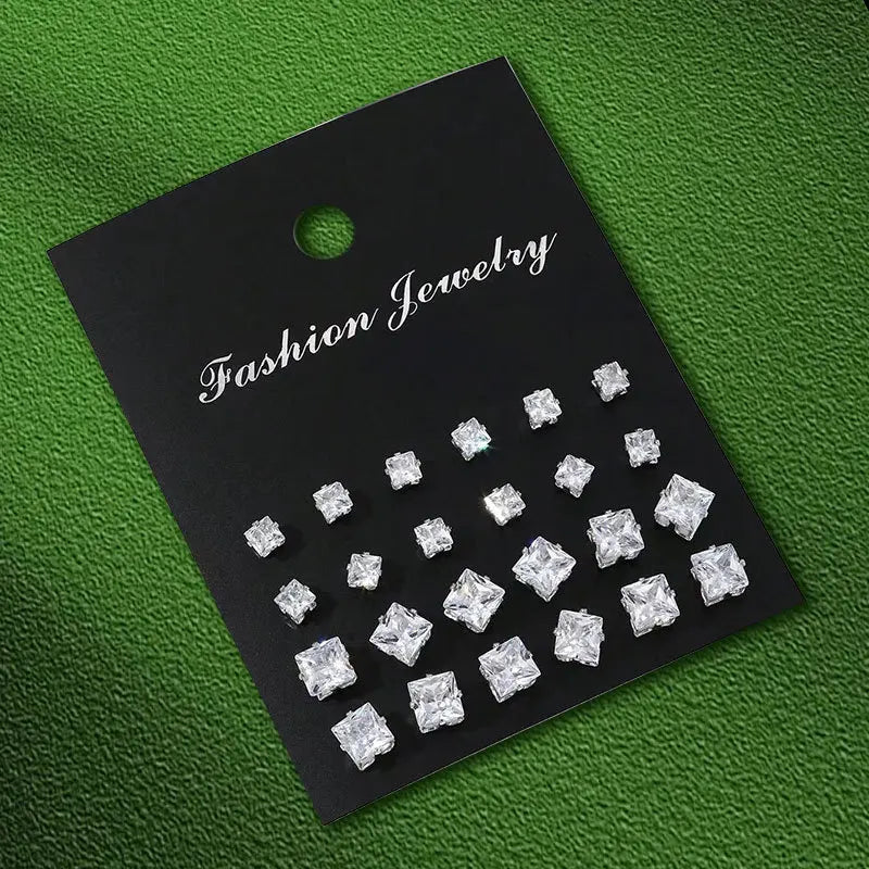 12 Pairs Set Stainless Steel Stud Earrings with Gemstone Buds Round Earrings Unisex Fashion Jewelry Gifts | Kimlud...