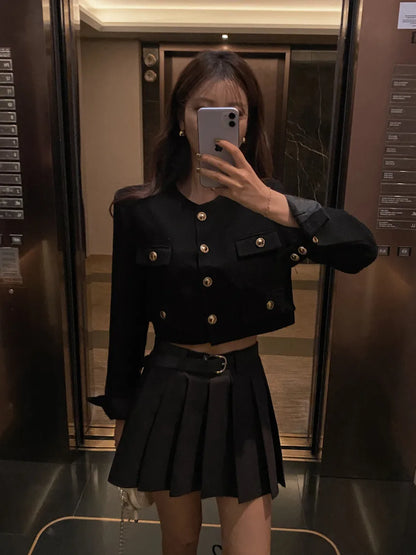 Chic ort Outerwear Women's Springtime Ele round Ne Loose Long Sve Top Faionable Design Sense Commute Sle Coat