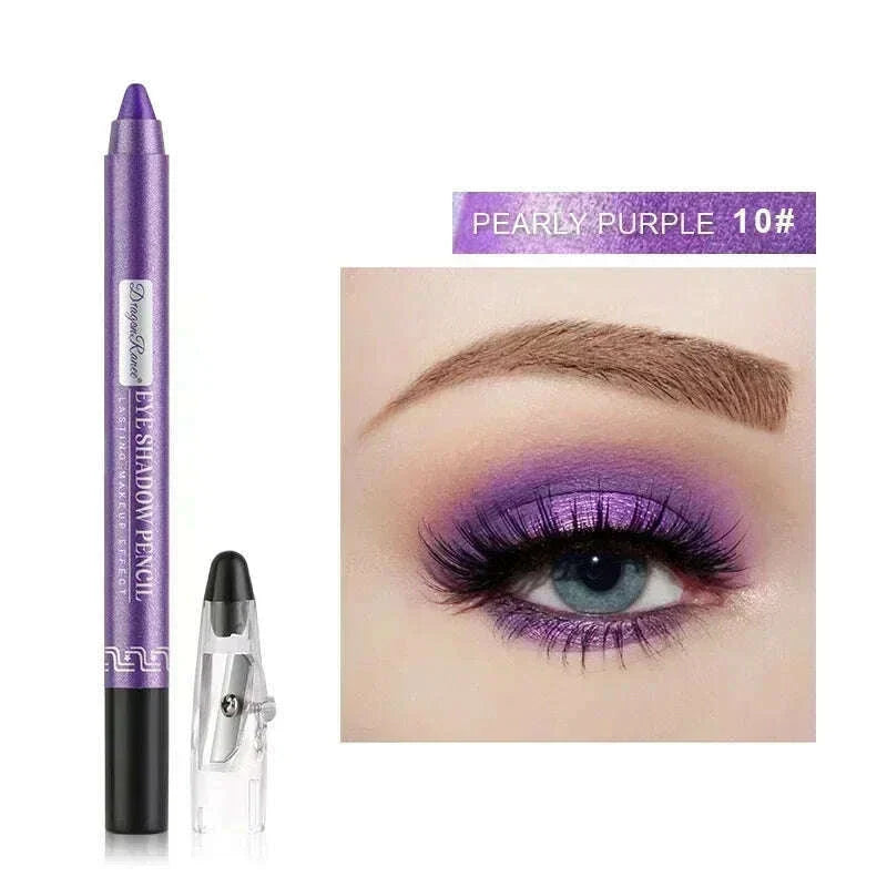 Pearlescent Eyeshadow Pen with Pencil Sharpener Fine-shine Lying Silkworm Pencils Highlighter Multi-use Eye Shadow Stick Makeup