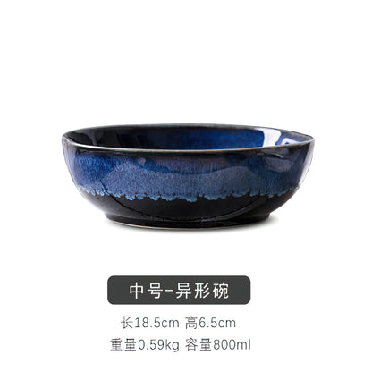 1 Pcs Bone China Bowl Tableware Blue Janpan Rice Soup Dinner Service Retro Ceramic Dinnerware Restaurant Home Kitchen...
