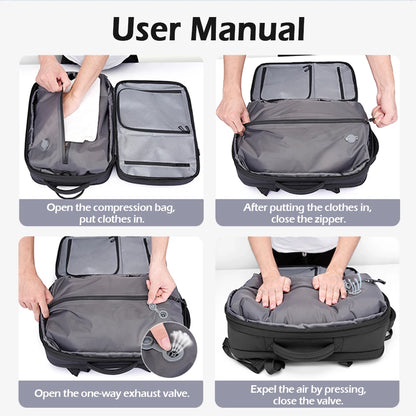 BANGE Expandable Men Travel Backpack With Vacuum Compression 17 inch Laptop Backpacks Business Large School Backpack For Hiking