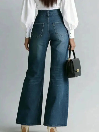 SHENGPALAE Women Denim Jeans High Waist Wide Leg Double Zipper Spliced Split Hem Vintage Streetwear Chic Autumn 2026 New...