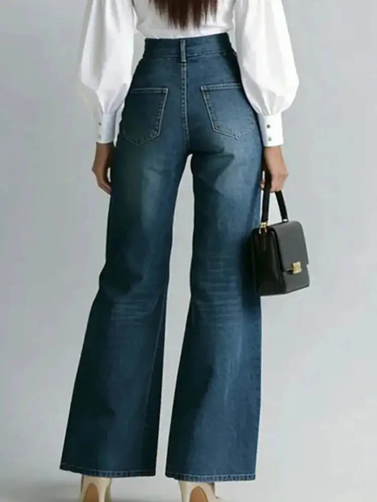 SHENGPALAE Women Denim Jeans High Waist Wide Leg Double Zipper Spliced Split Hem Vintage Streetwear Chic Autumn 2026 New...