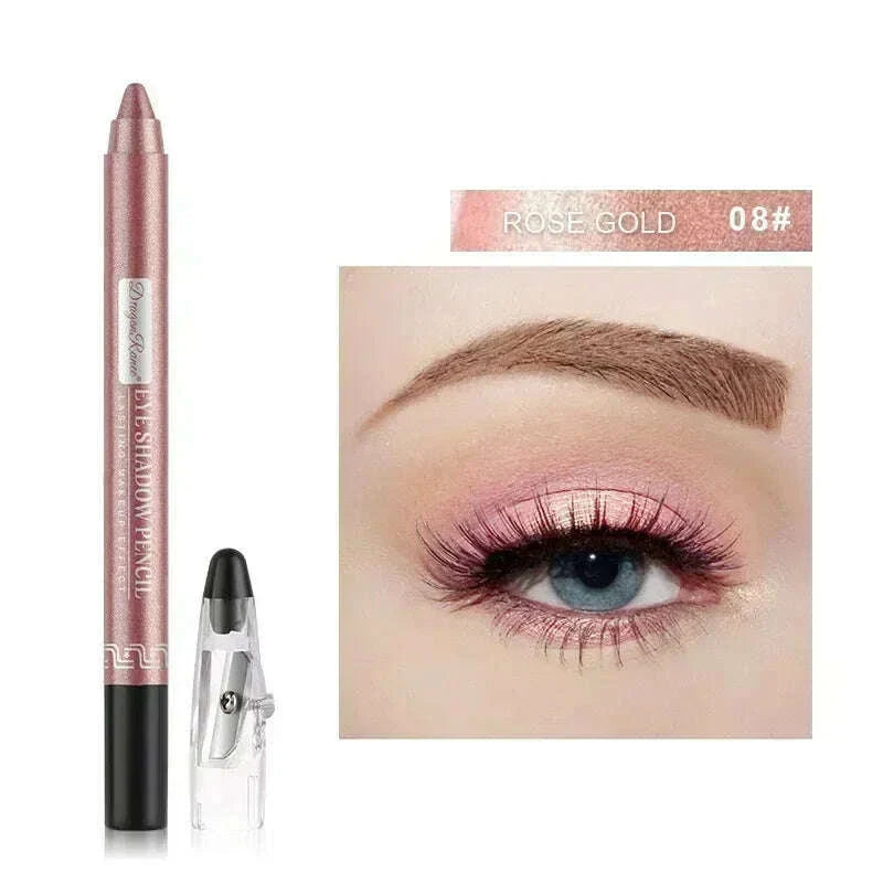 Pearlescent Eyeshadow Pen with Pencil Sharpener Fine-shine Lying Silkworm Pencils Highlighter Multi-use Eye Shadow Stick Makeup