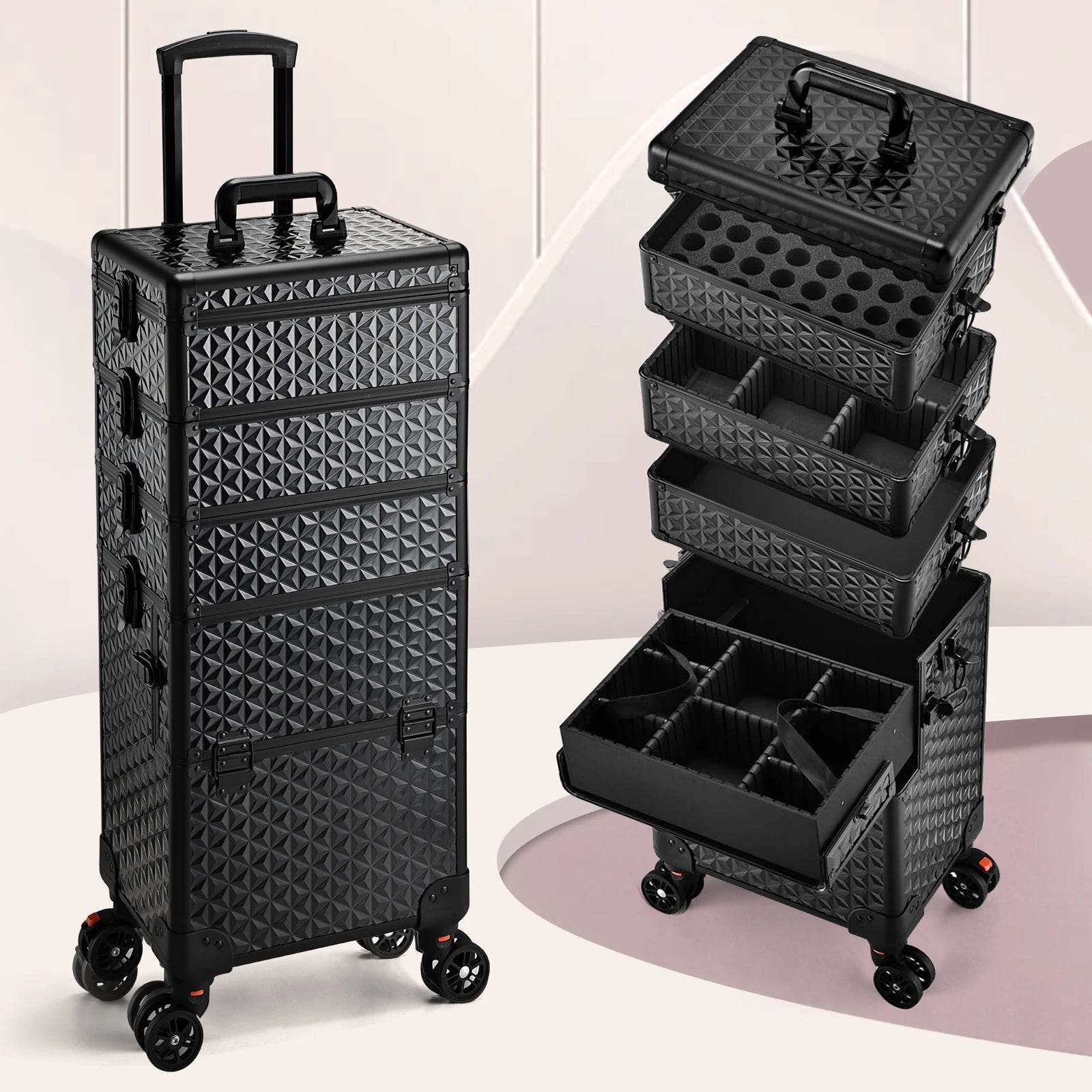 Professional Makeup Train Case on Wheels, Extra Large Cosmetic Case  Rolling Makeup Case Trolley Makeup Organizer with Wheels