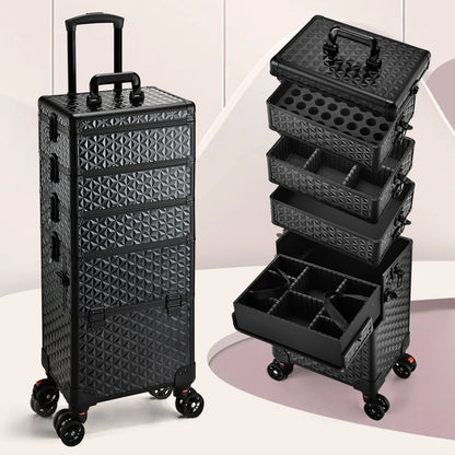 Professional Makeup Train Case on Wheels, Extra Large Cosmetic Case  Rolling Makeup Case Trolley Makeup Organizer with Wheels