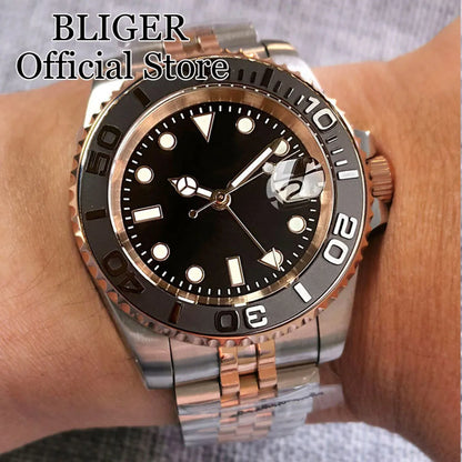 20ATM Waterproof 40mm Rose Gold NH34 GMT Automatic Watch For Men Steel Strap Ceramics Bezel Sapphire Glass Luminous