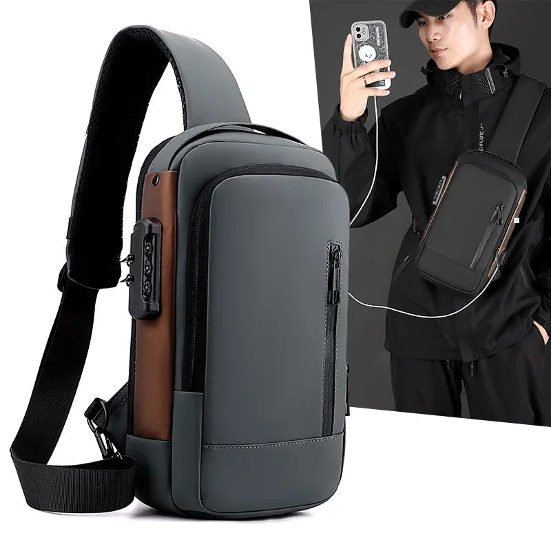 Fashion Business Men's Crossbody Bag Anti-Theft Password Lock Men's Chest Bag With USB Charging Port Travel Shoulder Bag for Man