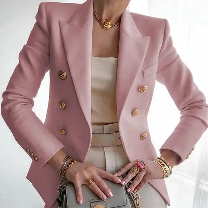Women's Elegant Metal Buckle White Suit Jacket Casual Office lady Blazer High-end Feel Western-style Clothe