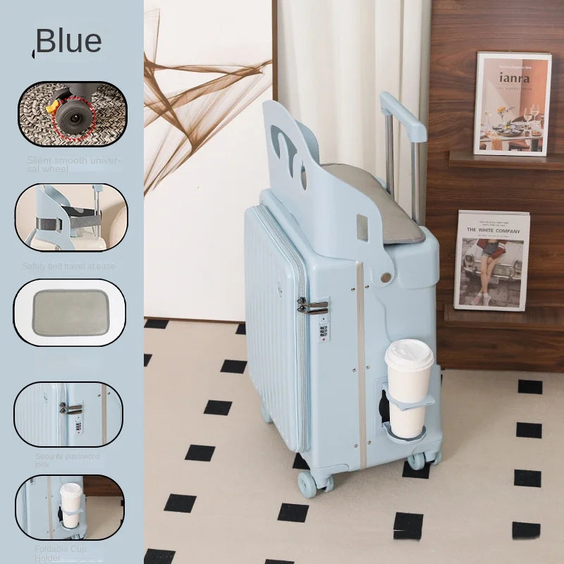2025 New suitcase for children can Sit 20/22 inch Ride on Luggage Front Opening Sturdy Thickened Travel suitcase with Cup Holder - Kimlud