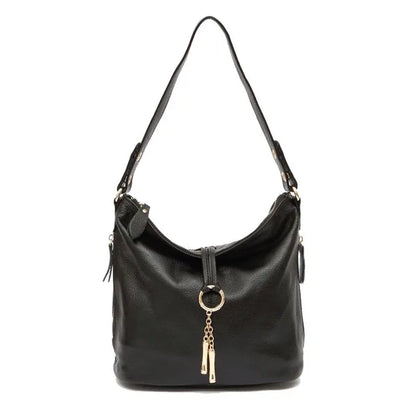 Zency Elegant Women Red Leather Handbag 100% Genuine Leather Lady Hobo Bag Charming Ring Medium Shoulder Bag Bright...