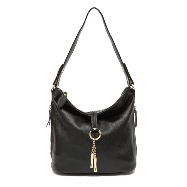 Zency Elegant Women Red Leather Handbag 100% Genuine Leather Lady Hobo Bag Charming Ring Medium Shoulder Bag Bright...