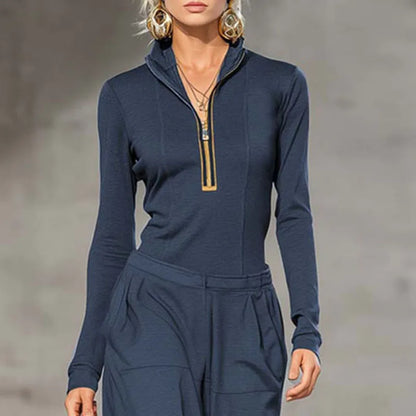 Retro Solid Zipper Hooded Top Pullover+High Waist Pants Outfit Woman Sexy Stand Collar Overalls Suit Chic Long Sleeve Autumn Set