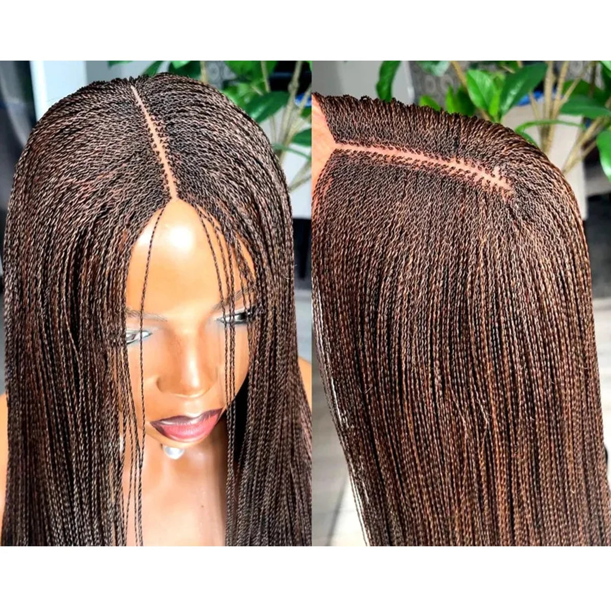 28inch Chestnut Brown Micro Twist Color Mix Wig with 5x5 HD Lace Closure Glueless Natural Look Braiding Lace Wig for...