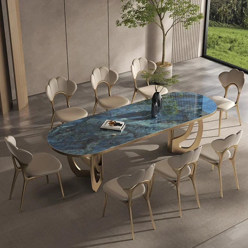 luxury Kitcjen Dining Table Set 6 People Desk legs metal Marble Dining Table Coffee Multifunctional mesa comedor home...