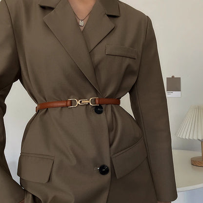 Fashionable Skinny PU Leather Alloy Buckle Custom Brand Design Thin Skinny Faux Leather Belt For Jeans Dress