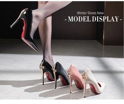 Luxury Designer Women Shoes Exquisite Metal Decoration Pointed Tip High Heels for Woman Elegant French Casual Shoe Zapatos Mujer - Kimlud