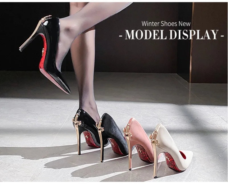 Luxury Designer Women Shoes Exquisite Metal Decoration Pointed Tip High Heels for Woman Elegant French Casual Shoe Zapatos Mujer - Kimlud