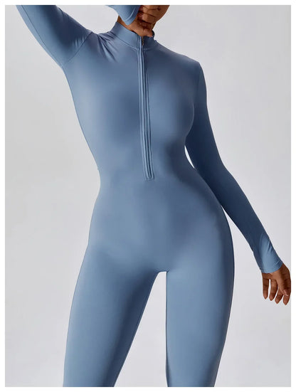 Yoga Jumpsuit Women Seamless Sports Zipper Jumpsuit Set Gym Long Sleeve Fitness Suit Elastic Gym Workout Bodysuit Athletic Wear - Kimlud